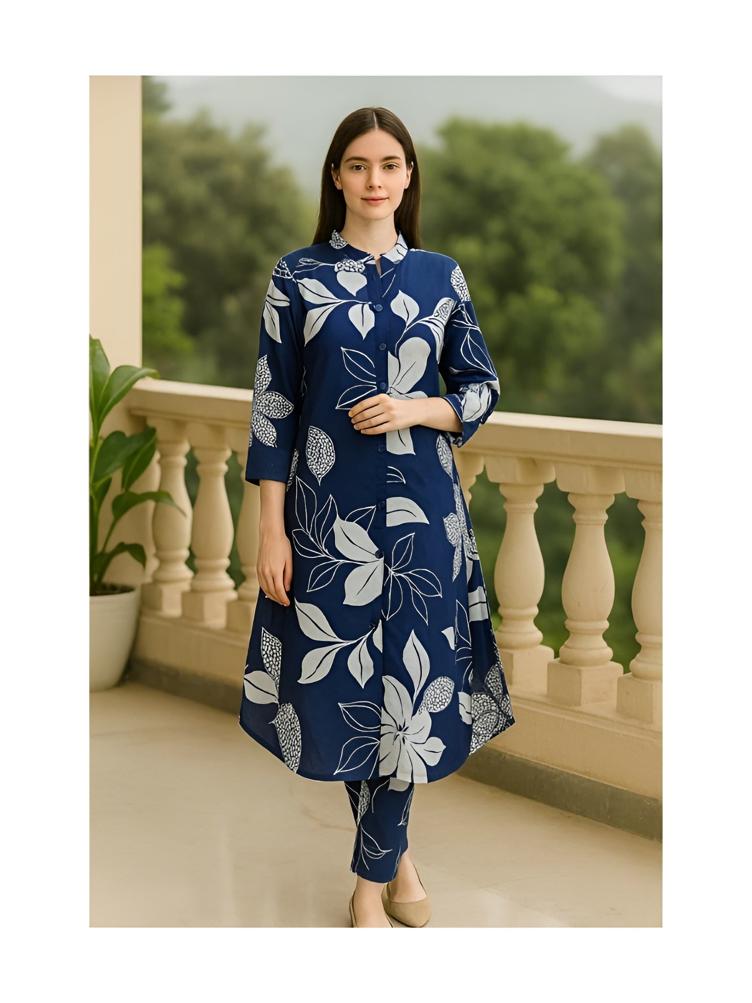Navy Blue A-Line co-ord set with pant