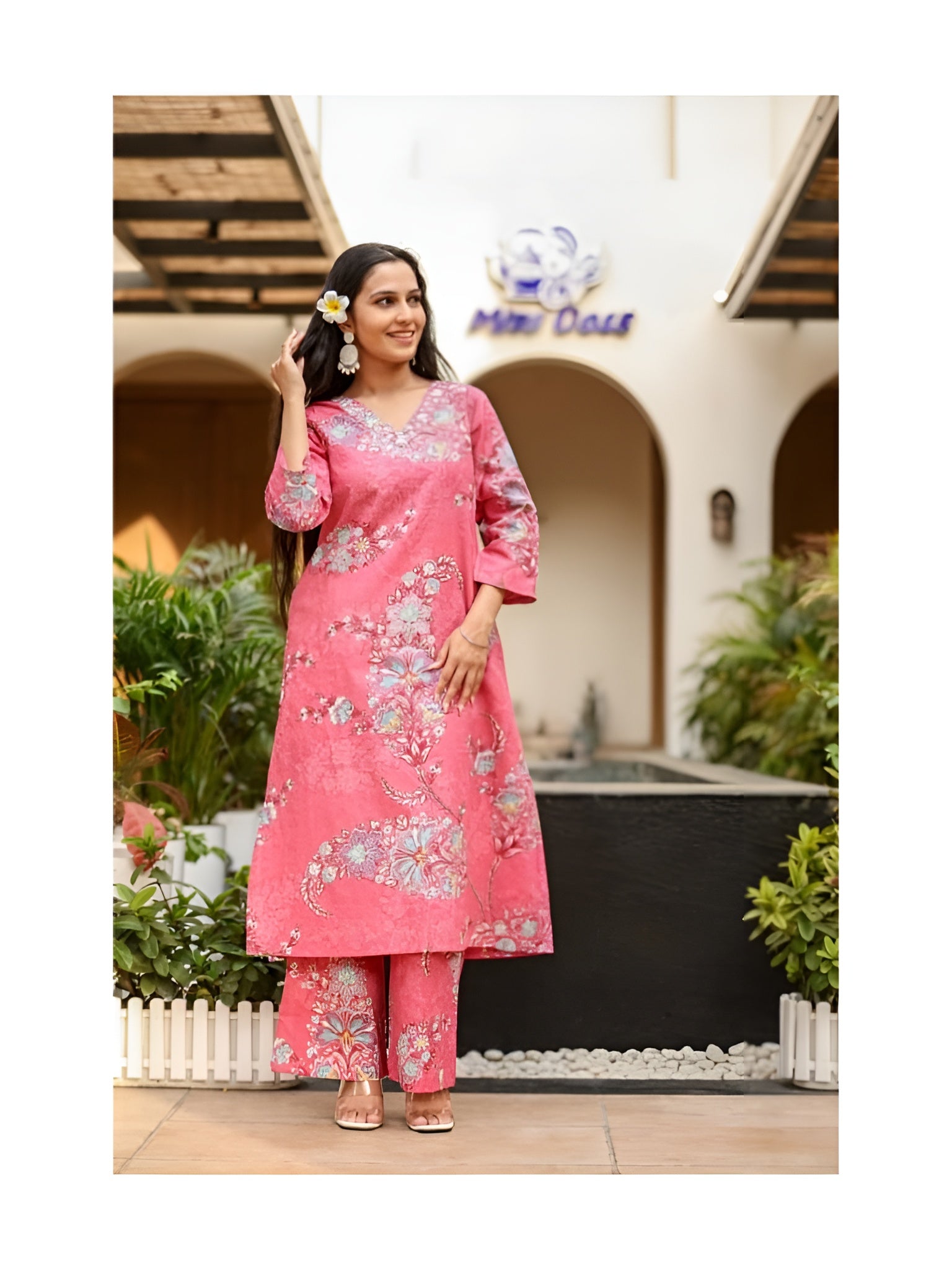 Pink Floral Co-ord Set with boot cut pant