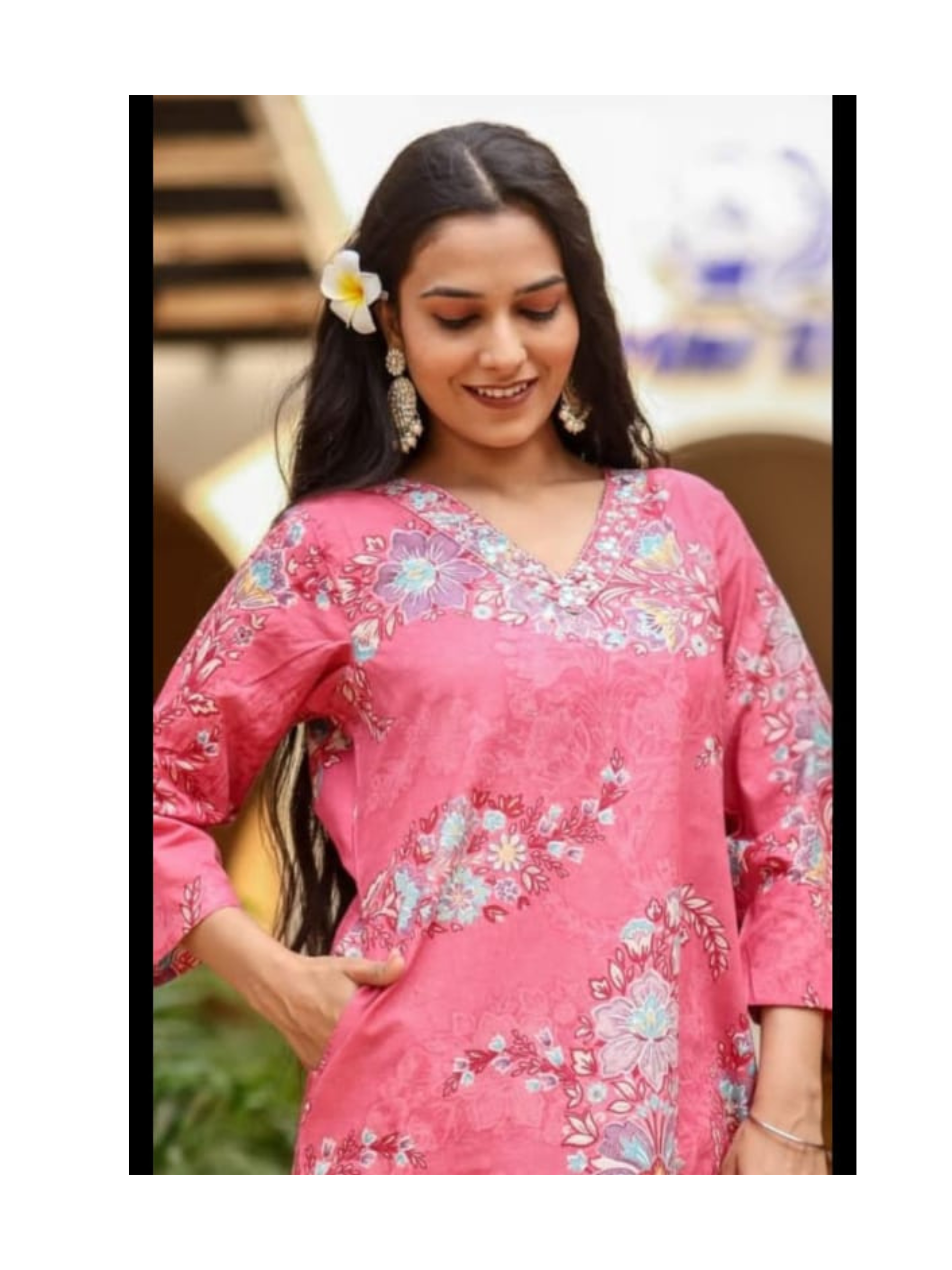 Pink Floral Co-ord Set with boot cut pant