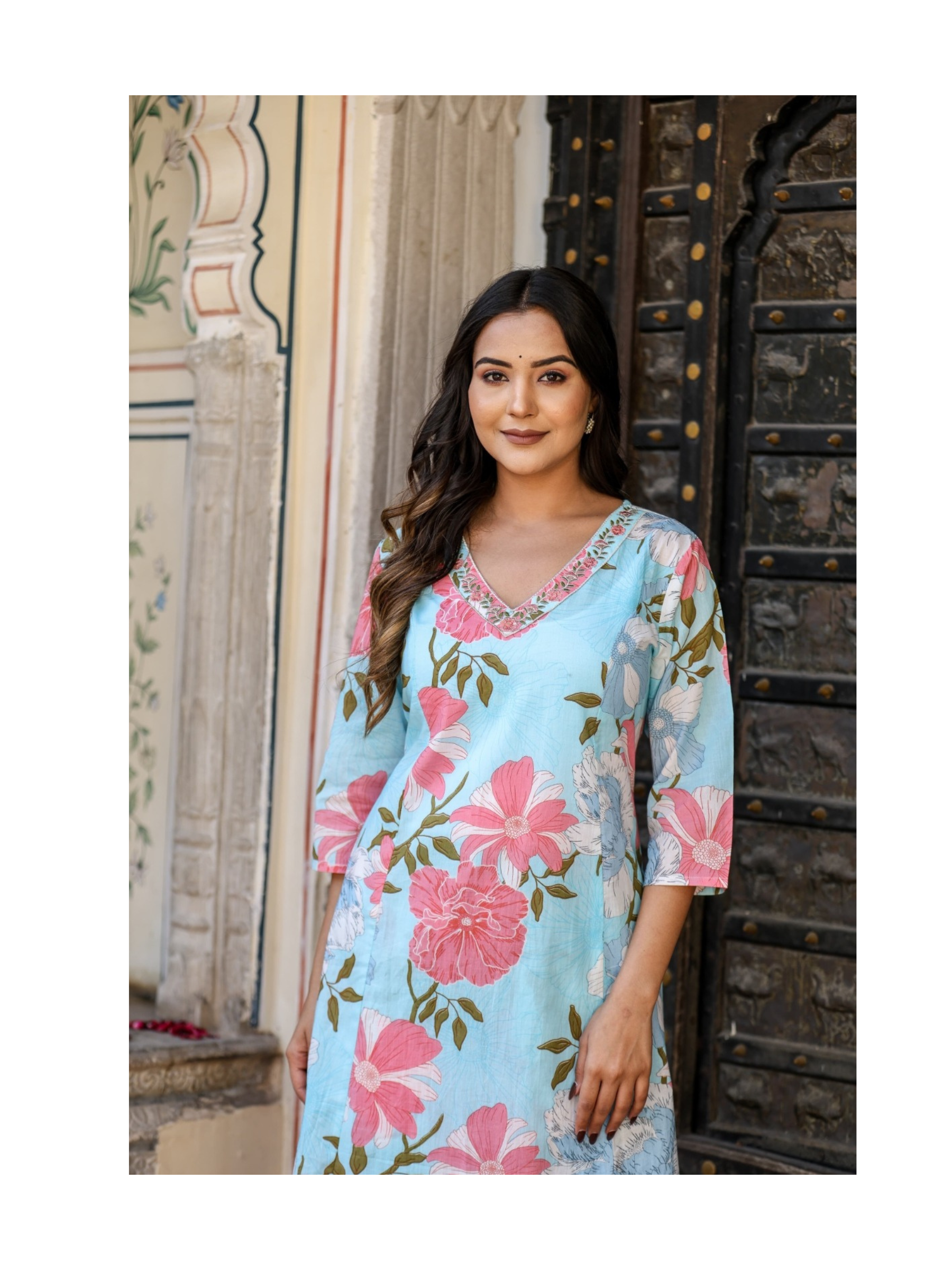 Sky blue Co-ord set with boot cut pant
