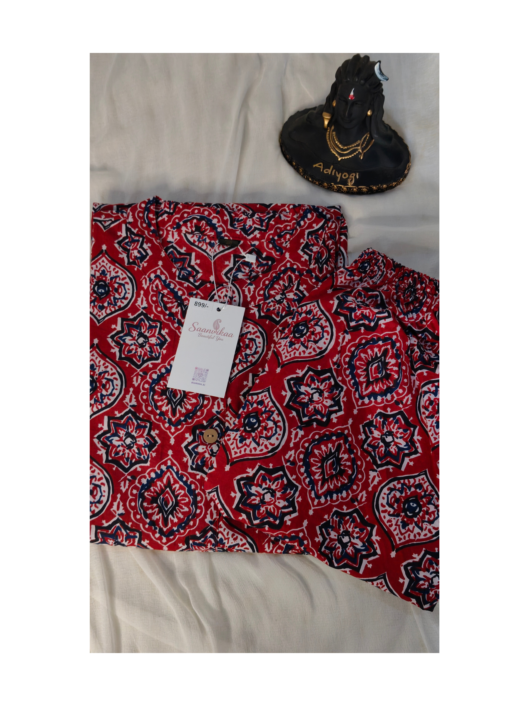 Ajrak Print Red Cotton Co-ord Set with wide leg pant