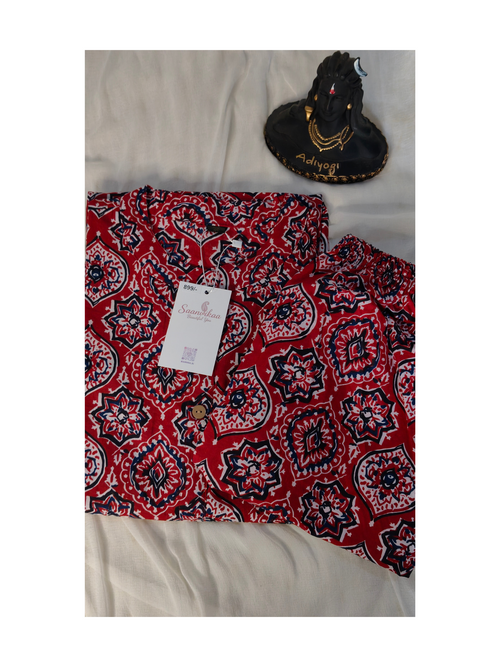 Ajrak Print Red Cotton Co-ord Set with wide leg pant