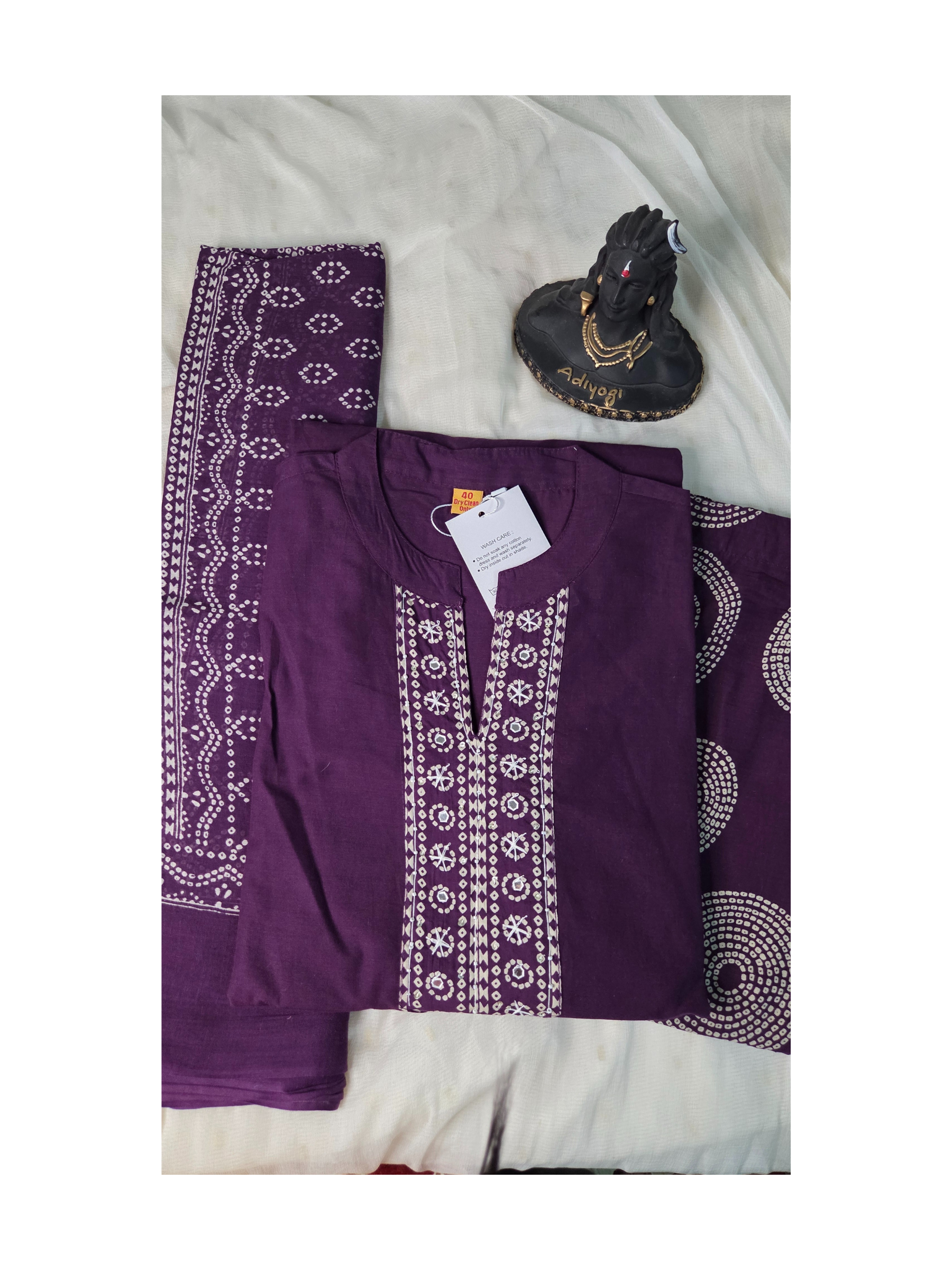 Purple ethnic kurta with wide leg pant and mul cotton dupatta