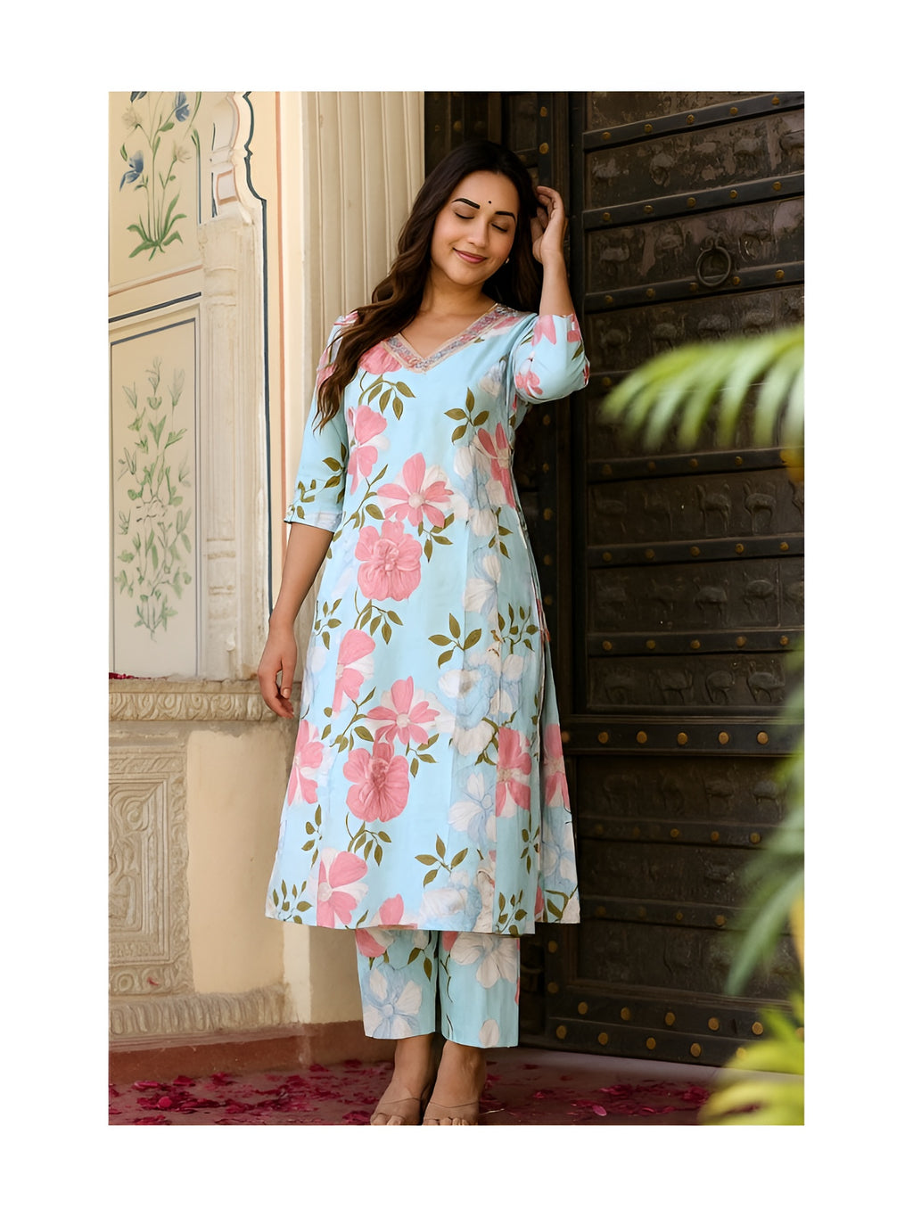 Sky blue Co-ord set with boot cut pant