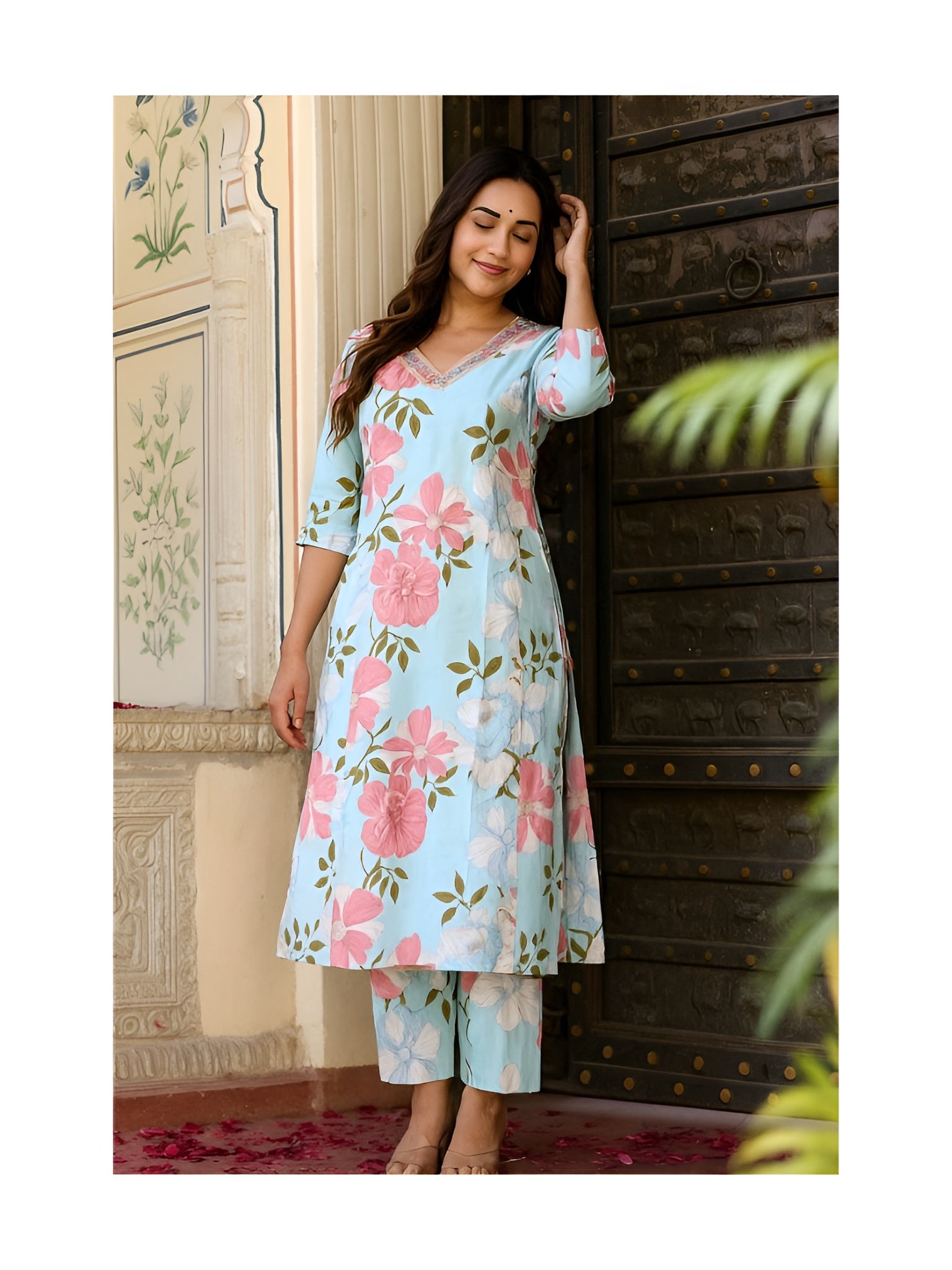 Sky blue Co-ord set with boot cut pant